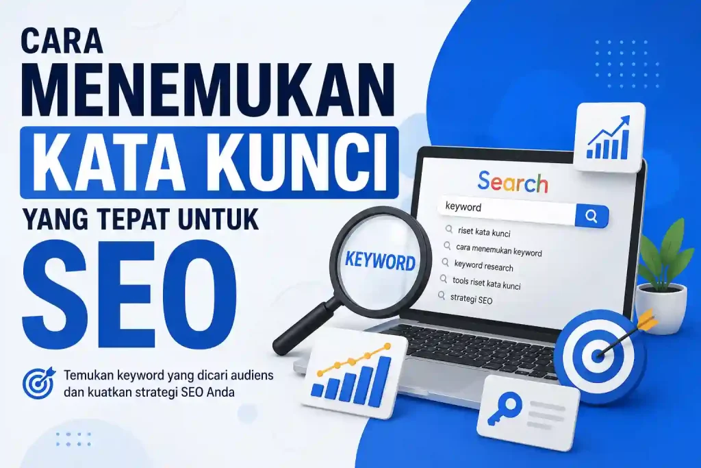 Thumbnail artikel tentang cara menemukan kata kunci yang tepat untuk meningkatkan performa SEO website.